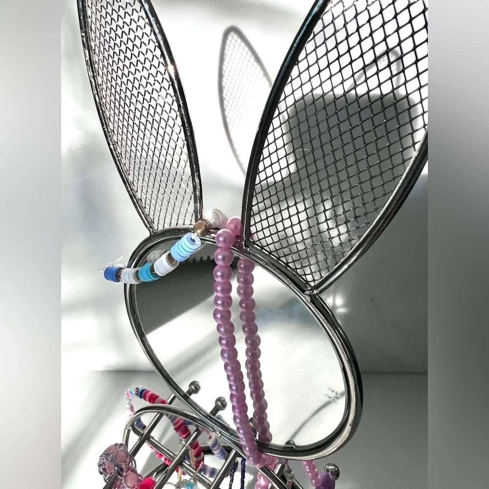 Bunny Metal Jewellery Stand holder mirrored silver tone for women girls 13